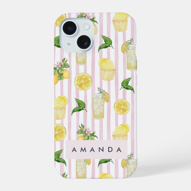 Monogramm Personalisierte Wasserfarben Lemonade iPhone 15 Hülle (Rückseite)
