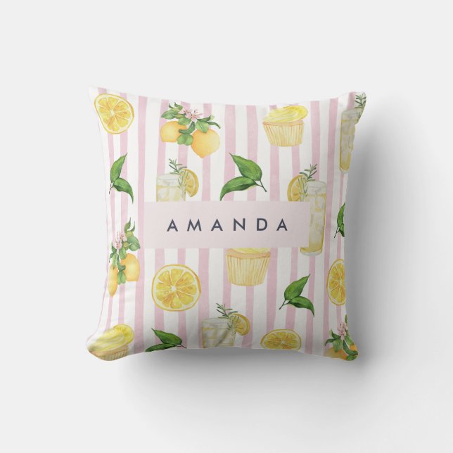 Monogramm Personalisierte Wasserfarben Lemonade Kissen (Vorderseite)