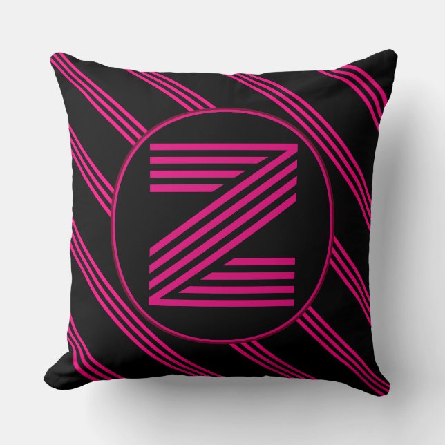 Monogramm Personalisierter anfänglicher Chic Strip Kissen (Vorderseite)