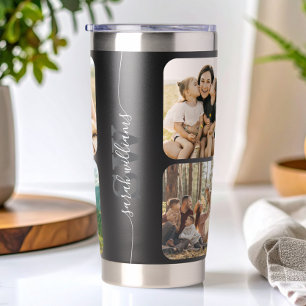 Monogramm Personalisierter Name 6 FotoCollage Thermobecher