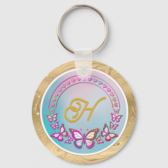 Monogramm personalisierter Schmetterling Schlüsselanhänger (Vorderseite)
