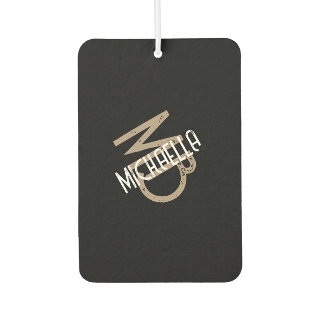 Monogramm personalisierter Schwarz-weiß-beigefarbe Autolufterfrischer (Vorderseite)