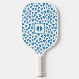 Monogramm Personalisiertes blaues Herz Pickleball Schläger