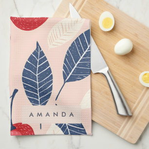 Monogramm-Personalisiertes Cherry-Leaf-Muster Geschirrtuch