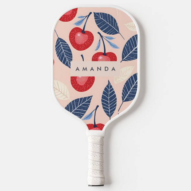 Monogramm-Personalisiertes Cherry-Leaf-Muster Pickleball Schläger (Vorderseite)