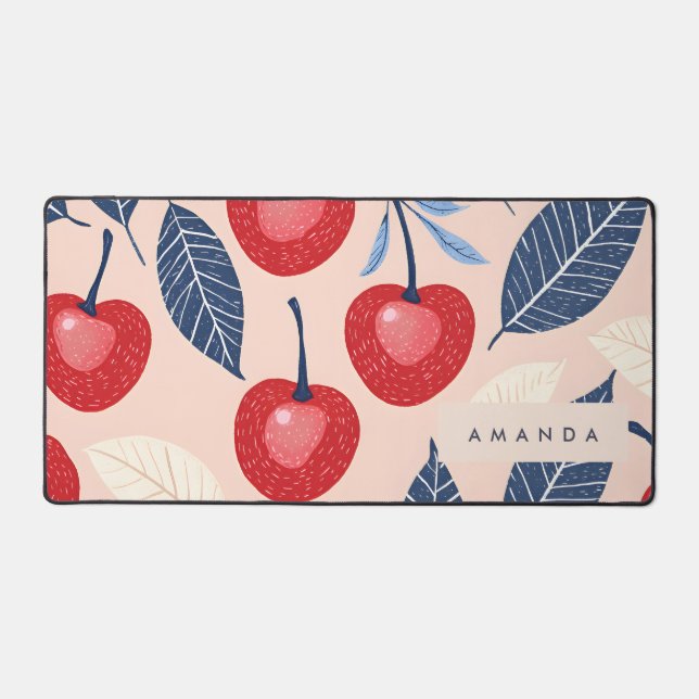 Monogramm-Personalisiertes Cherry-Leaf-Muster Schreibtischunterlage (Vorderseite)