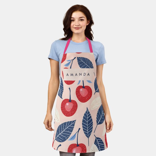 Monogramm-Personalisiertes Cherry-Leaf-Muster Schürze (Getragen)
