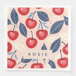 Monogramm-Personalisiertes Cherry-Leaf-Muster Serviette