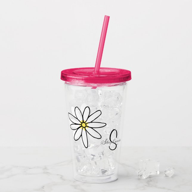 Monogramm Personalisiertes Daisy Doodle-Geschenk Acryltrinkbecher (Rückseite Ice)