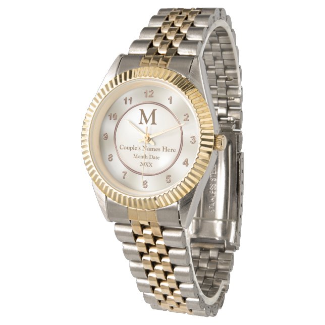 Monogramm Personalisiertes Hochzeitsgeschenk für G Armbanduhr (Schrägansicht)