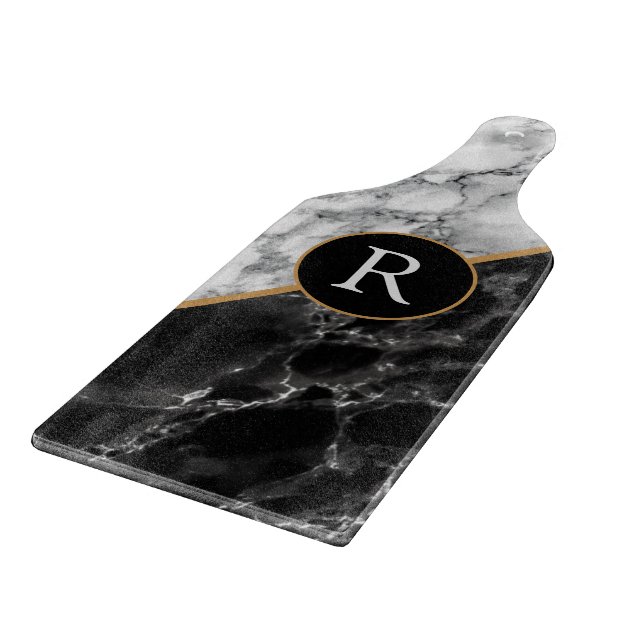 Monogramm Personalisiertes Marmorspanel Schneidebrett (Ecke)