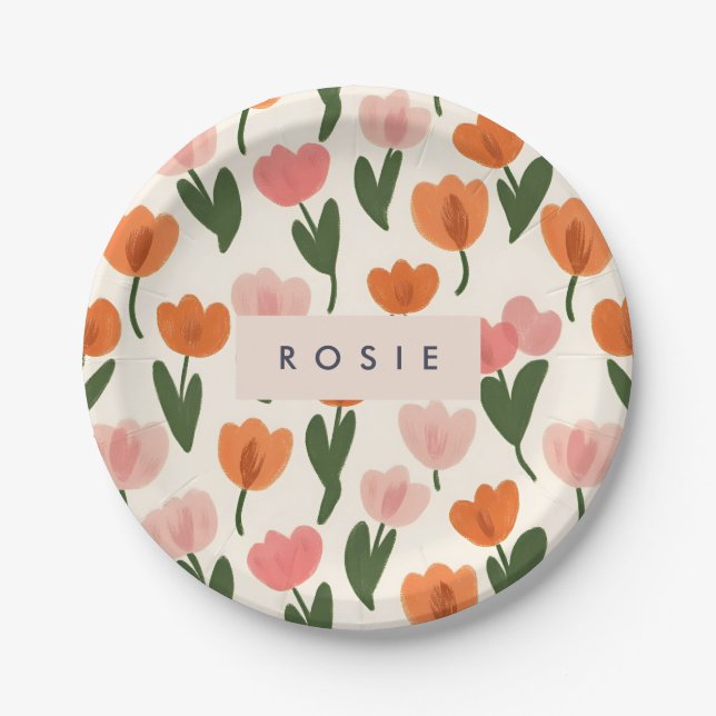 Monogramm Personalisiertes Niedliches Federmuster Pappteller (Vorderseite)