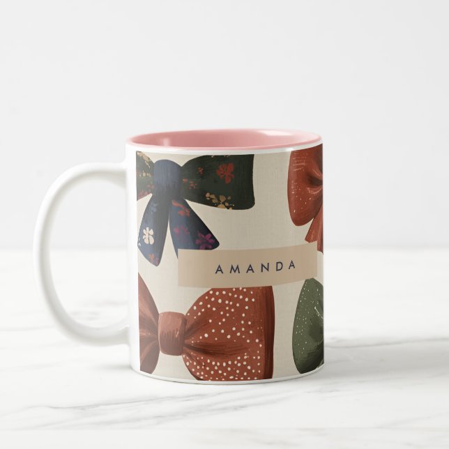 Monogramm Personalisiertes Retro-Vintages Muster Zweifarbige Tasse (Links)