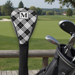 Monogramm Personalisiertes Schwarz-Weiß-Tartan-Mus Golf Headcover
