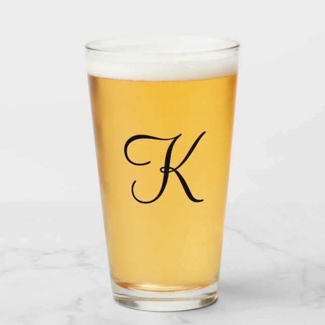 Monogramm Personalisiertes Schwarzes Skript trinke Glas (Vorne (Gefüllt))