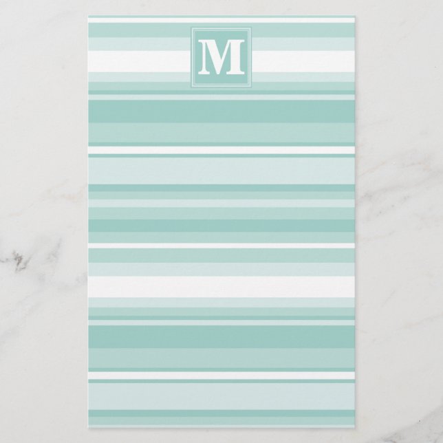 Monogramm Pfefferminzstreifen Briefpapier (Vorderseite)