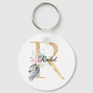 Monogramm Pferd süß floral Mädchenhaft Reitsport N Schlüsselanhänger