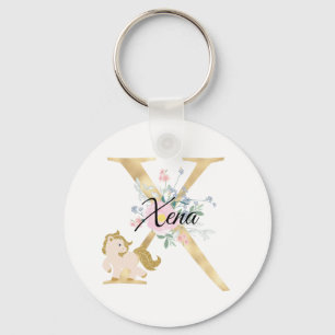 Monogramm Pferd süß floral Mädchenhaft Reitsport N Schlüsselanhänger