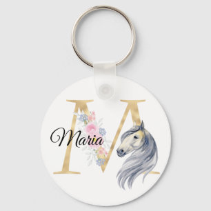 Monogramm Pferd süß floral Mädchenhaft Reitsport N Schlüsselanhänger