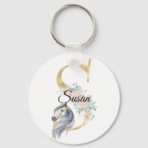 Monogramm Pferd süß floral Mädchenhaft Reitsport N Schlüsselanhänger