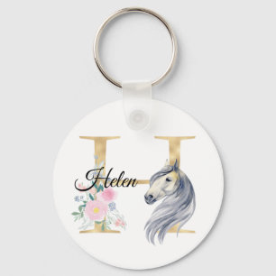 Monogramm Pferd süß floral Mädchenname Reitsport Schlüsselanhänger