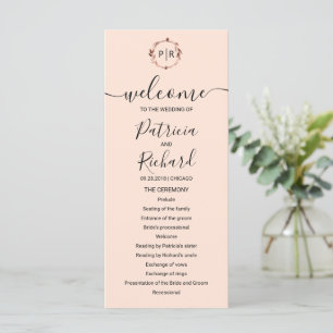 Monogramm Pfirsich Rosen Goldfolie Hochzeitsprogra Programm