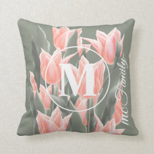 Monogramm-Pfirsichfarben mit elegantem Familiennam Kissen