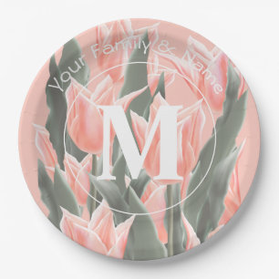 Monogramm-Pfirsichfarben mit elegantem Familiennam Pappteller