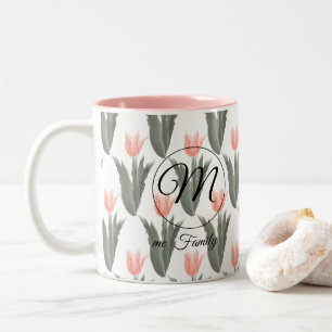 Monogramm-Pfirsichfarben mit elegantem Familiennam Zweifarbige Tasse
