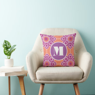 Monogramm Pfirsichpink Lila Moderne Blume Blumenmu Kissen