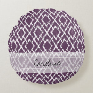 Monogramm-Pflaume lila Stammes- Ikat Rundes Kissen