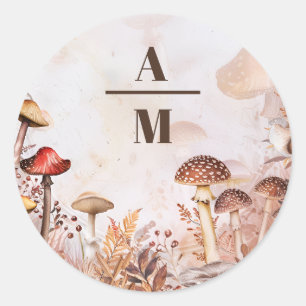 Monogramm Pilz Giftpilz Verzauberter Wald Hochzeit Runder Aufkleber