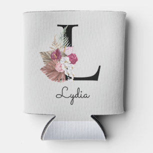Monogramm Pink Boho Floral Initial L Dosenkühler