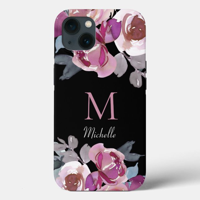 Monogramm Pink Floral Case-Mate iPhone Hülle (Rückseite)