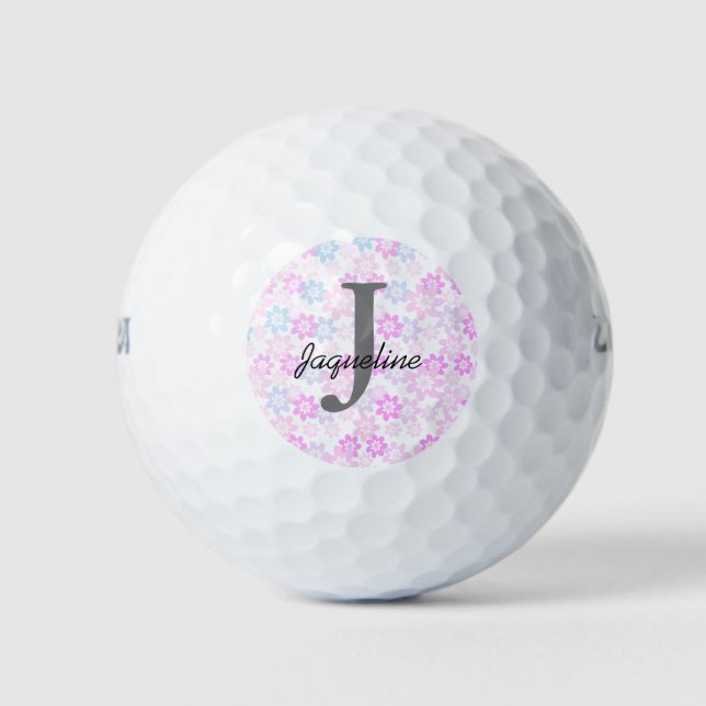 Monogramm Pink Floral Golfball (Vorderseite)
