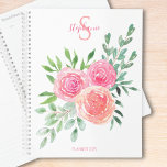 Monogramm Pink Floral Planer<br><div class="desc">Dieser hübsche Blumenplaner ist mit einem Aquarelle aus Rose und Blättern in Rosa-,  Korallen- und Grüntönen dekoriert. Einfach anpassbar. Original Wasserfarbe © Michele Davies.</div>