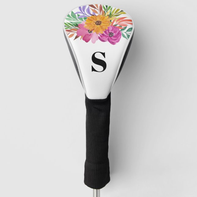 Monogramm Pink Floral Tropenfarben Golf Headcover (Vorderseite)