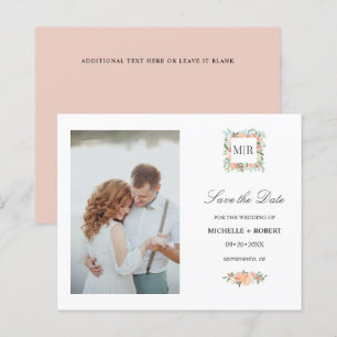 Monogramm Pink florales Foto Hochzeit SPEICHERN DA