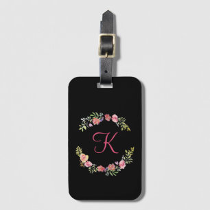 Monogramm Pink, Gelb und Grün Wasserfarben Blumen Gepäckanhänger