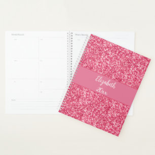 Monogramm Pink Glitter Weiß Trendig Glamour Jahres Planer