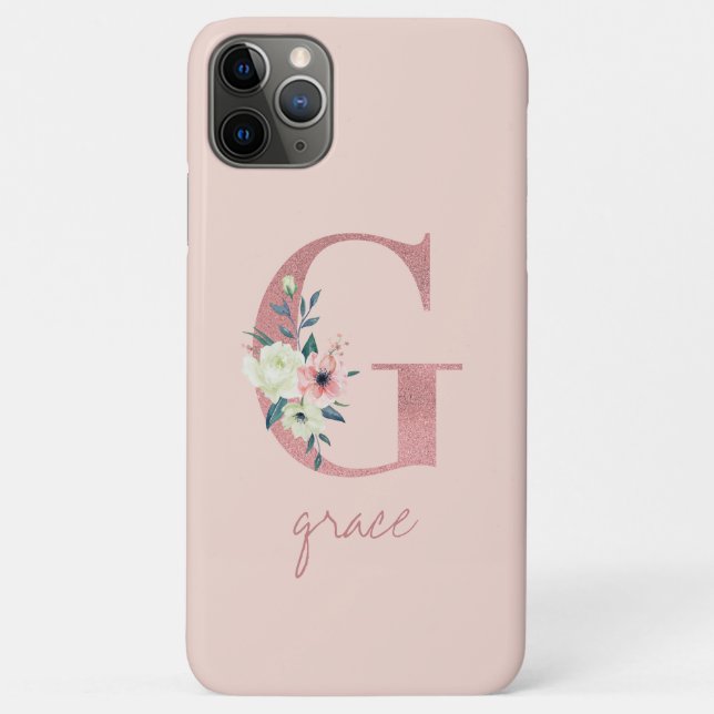 Monogramm Pink Glitzer Blume Letter G Light Pink Case-Mate iPhone Hülle (Rückseite)