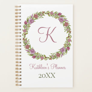 Monogramm-Pink-Grün-Blumen-Planer für jedes Jahr Planer