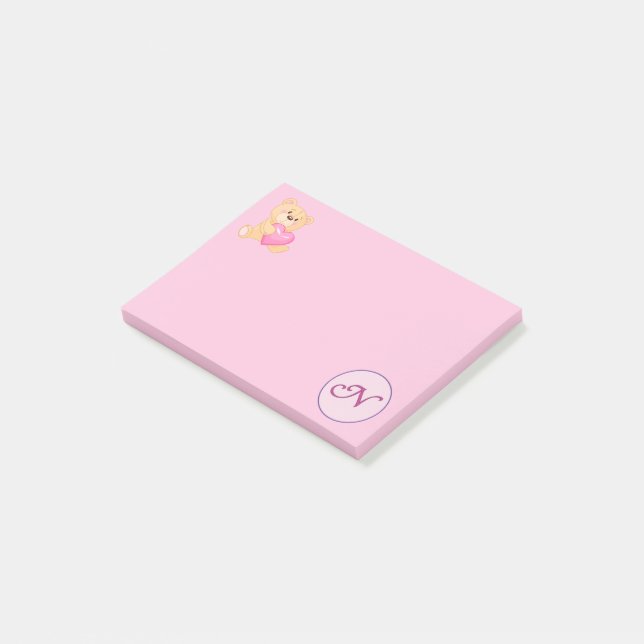 Monogramm Pink N Post-it Klebezettel (angewinkelt)