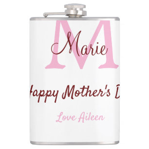 Monogramm Pink-Name der Mutter am Tag Flachmann