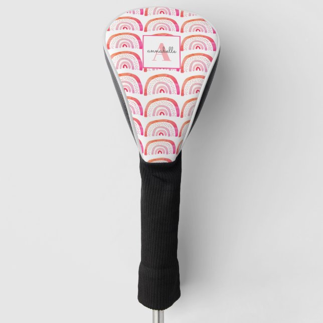 Monogramm Pink Peach Rainbow Muster Personalisiert Golf Headcover (Vorderseite)