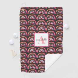 Monogramm Pink Peach Rainbow Muster Personalisiert Golfhandtuch