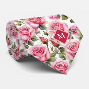 Monogramm Pink Roses Floral Blume Krawatte