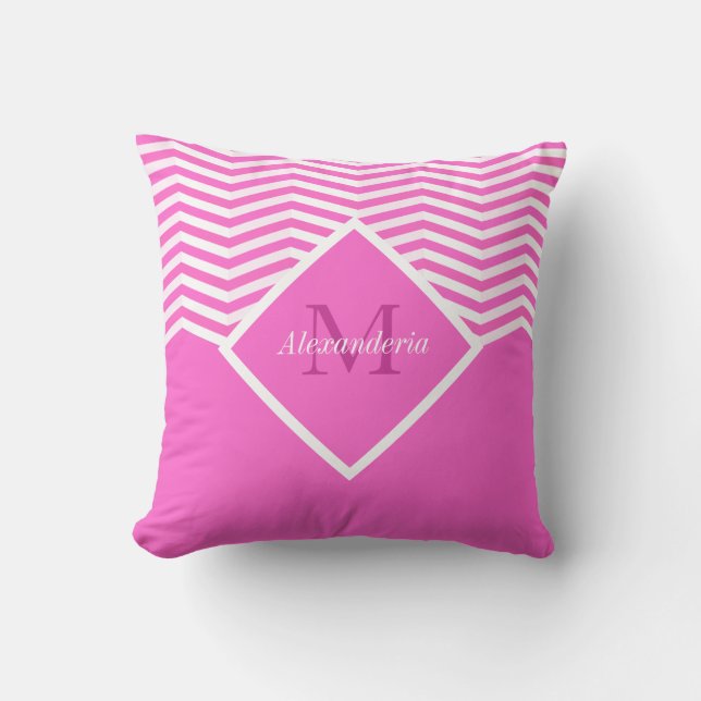 Monogramm Pink Solid color Zickzack Kissen (Vorderseite)