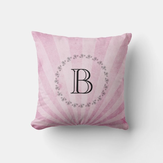 Monogramm Pink Sunray Kissen (Vorderseite)