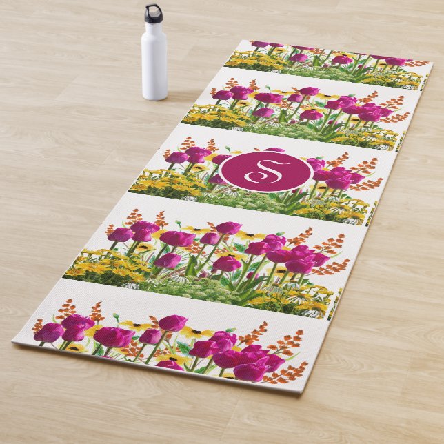 Monogramm Pink und Gelb Gelbfloraler Yogamat Yogamatte (Beispiel)